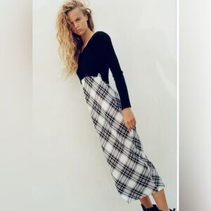 ALLSAINTS Gray and Black Plaid Nina Two-Piece Slip Dress Cardigan